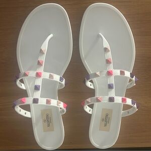 Valentino White Sandals with Pink and Purple Details
